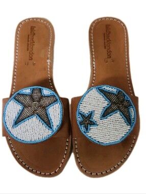 Laidback London Remi Star Flat Thong Sandal Beaded Leather Womens Size 9 EC